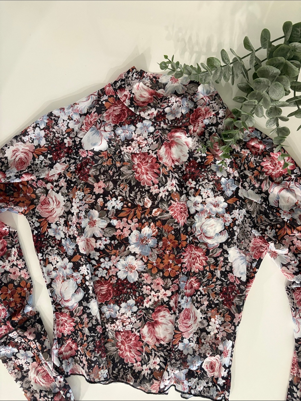 Floral Long Sleeve Sheer Blouse - Multicolor